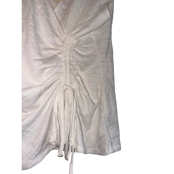 Max Studio White Ruched Front V-Neck‎ Top Casual Blouse Short Sleeve L - Picture 3 of 4